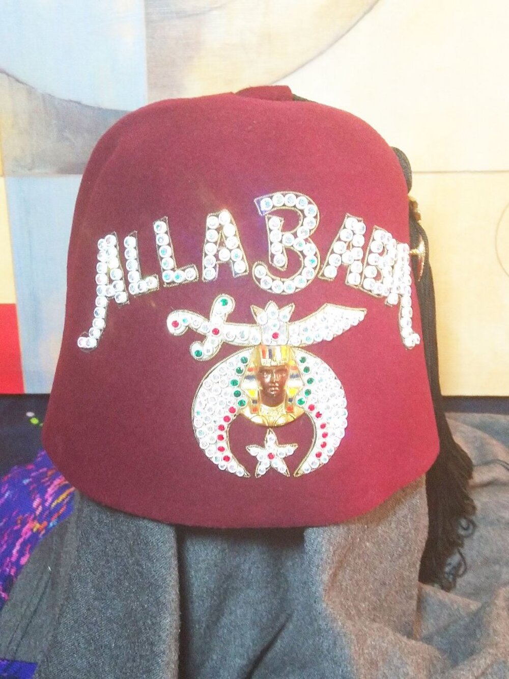 MEN'S ALLA BABA FEZ SHRINER HAT CAP JEWELED RHINESTONES MASONIC COLLECTIBLE